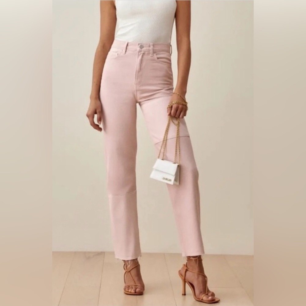 Reformation Rose Ryan Tonal Patch High Rise Straight Leg Jeans 24